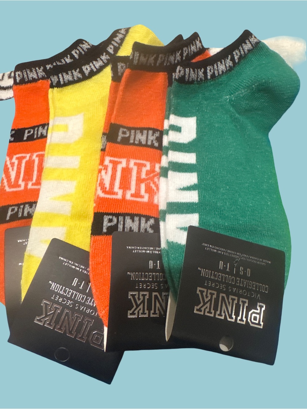 PINK Victoria's Secret Bright Colorblock Ankle Socks - Green, Yellow, Orange